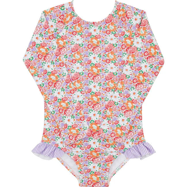 Minnow | Girls Island Blossom Rashguard One Piece (Pink, Size 11-12Y) | Maisonette | Maisonette