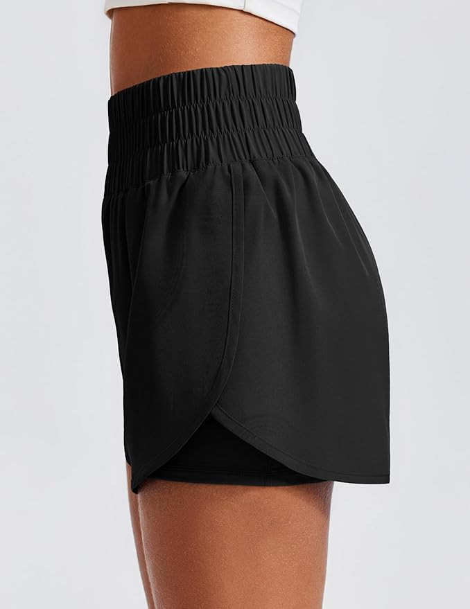 PINSPARK Women's 2 in 1 Running Shorts High-Split Athletic Short High Waisted 3" Liner Workout Gy... | Amazon (US)