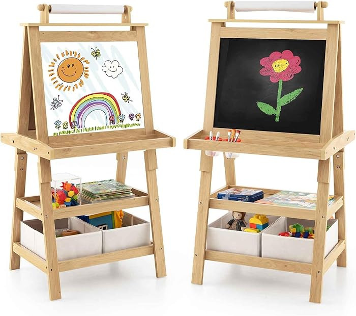 Costzon Kids Art Easel, 3 in 1 Double-Sided Painting Easel w/Magnetic Whiteboard, Chalkboard & Pa... | Amazon (US)