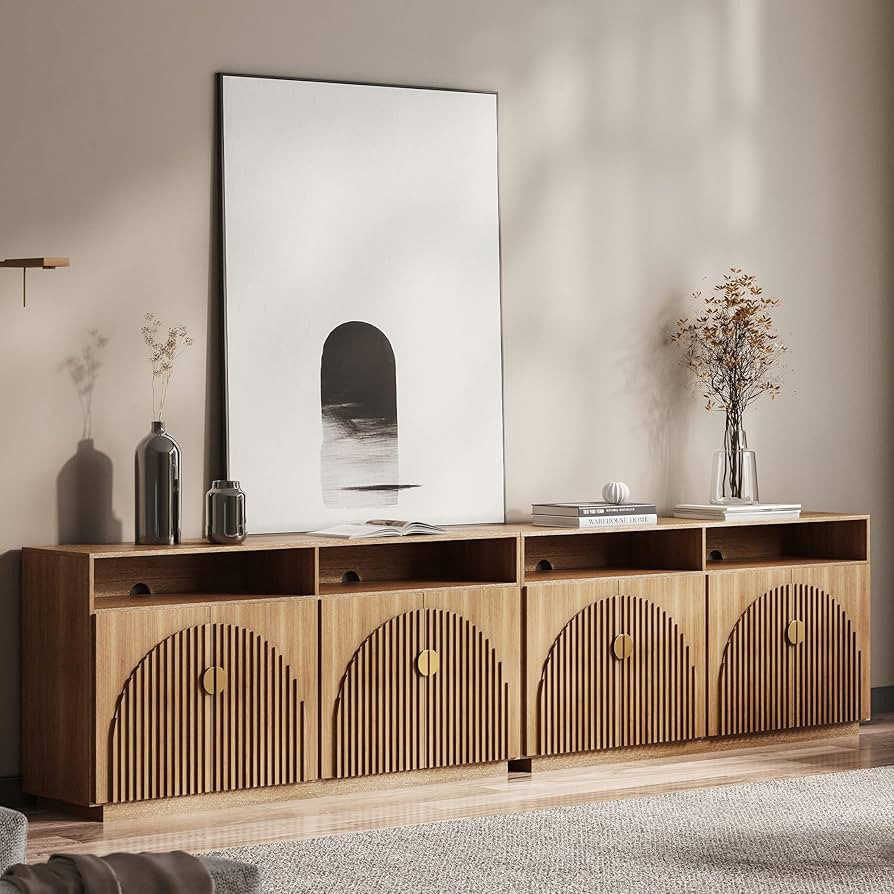 BELLEZE Set of 2 65 Inch Fluted TV Stand, Mid Century Modern Entertainment Center with Storage Ca... | Amazon (US)