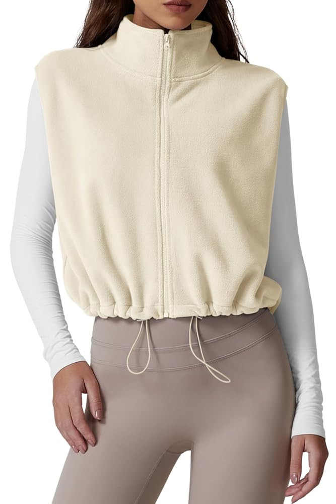 QINSEN Women's Full Zip Fleece Short Jacket Vest Warm Winter Sleeveless Stand Collar Sherpa Crop ... | Amazon (US)