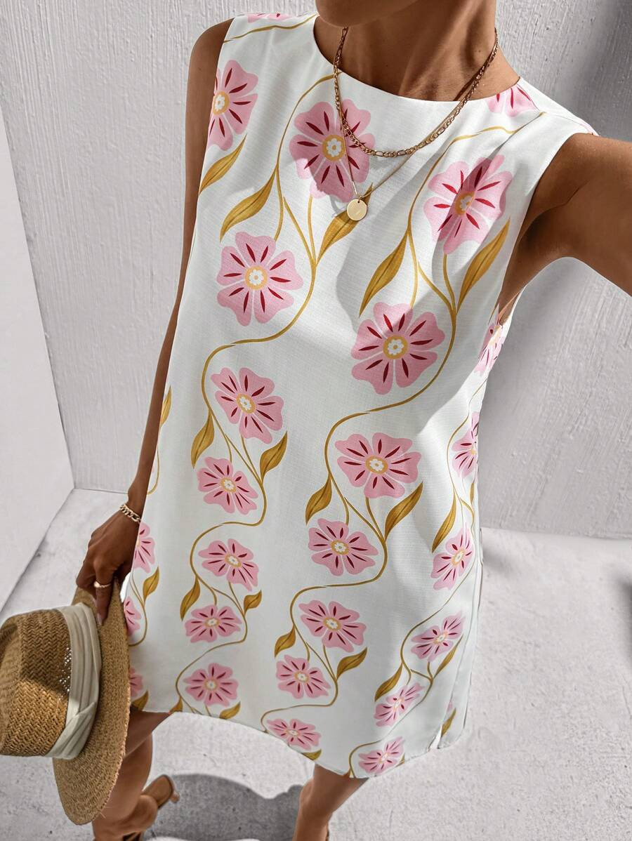 SHEIN LUNE Delicate Fresh Floral Print Relaxed Festival Date Casual Linen-Feel Versatile Women Mi... | SHEIN