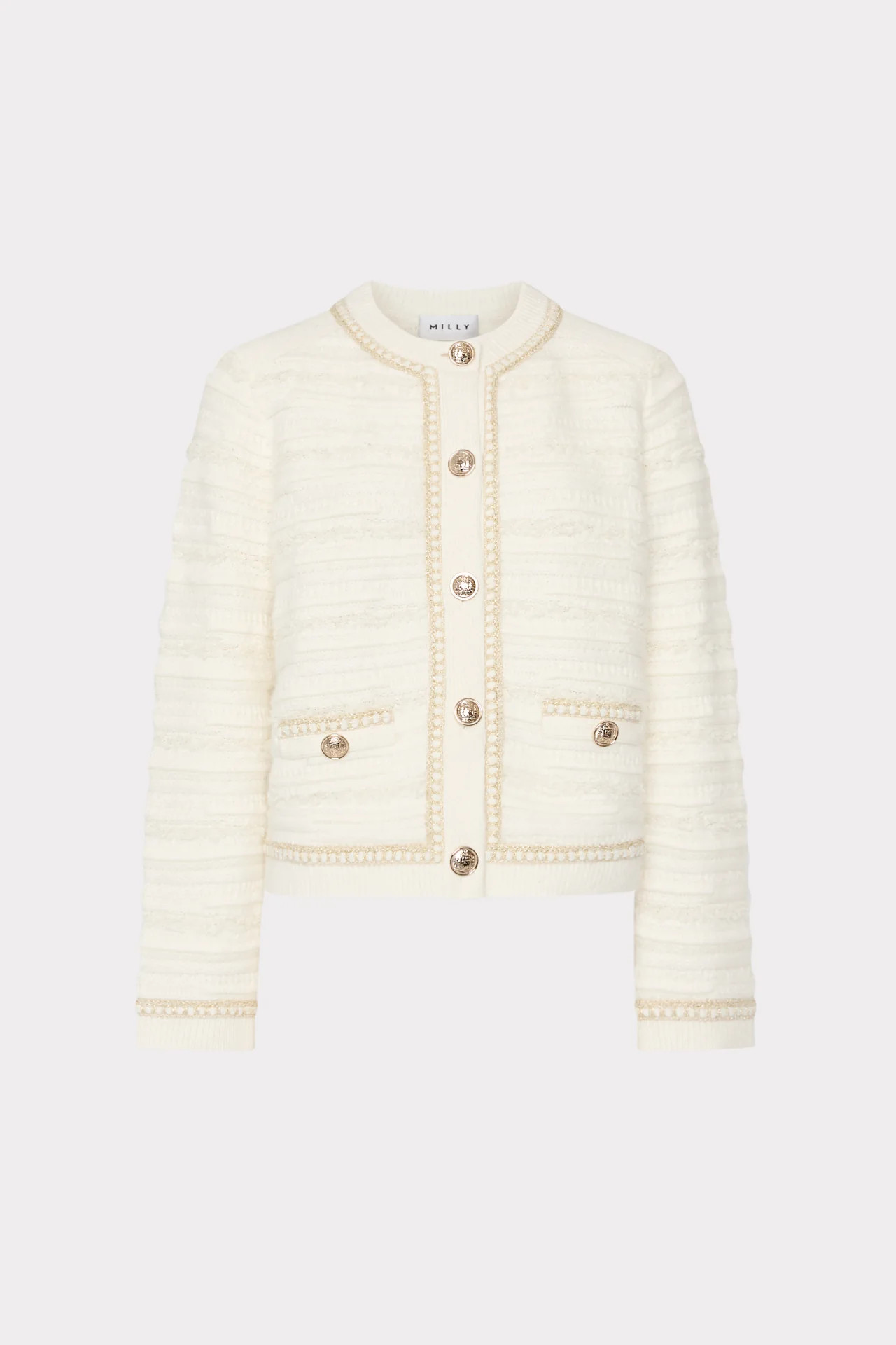 Metallic Detail Textured Knit Jacket | MILLY
