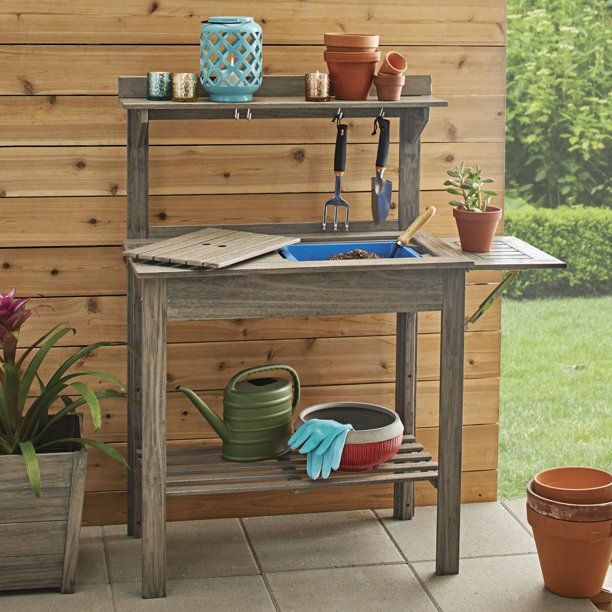 Better Homes & Gardens Gray Wood Potting Bench | Walmart (US)