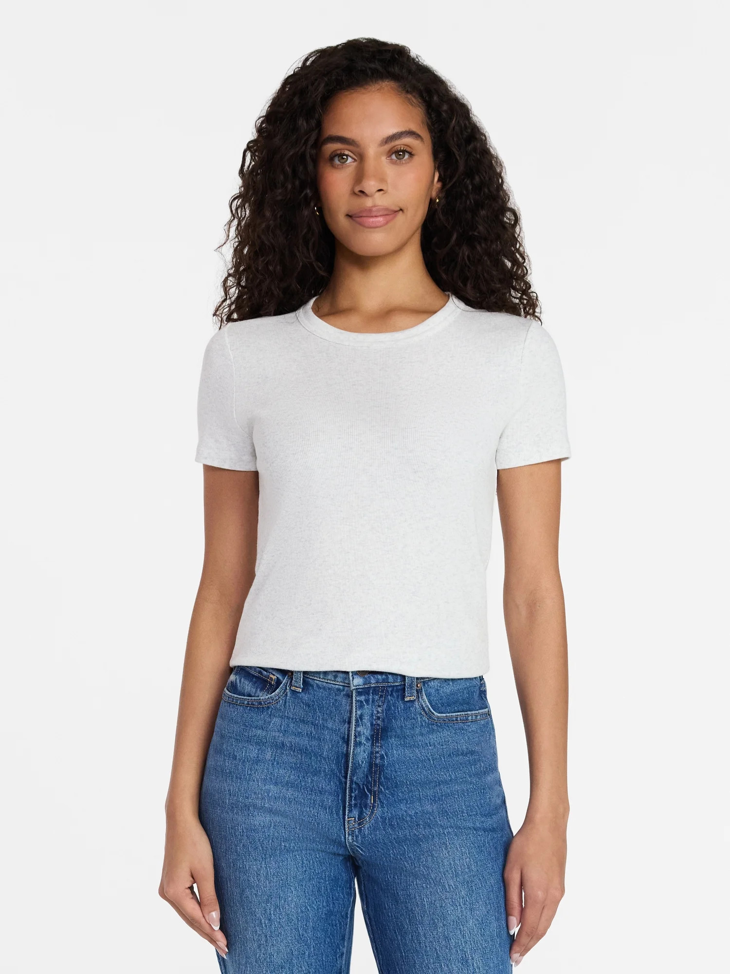 Time and Tru Women's Ribbed Tee with Short Sleeves, Sizes XS-XXXL | Walmart (US)