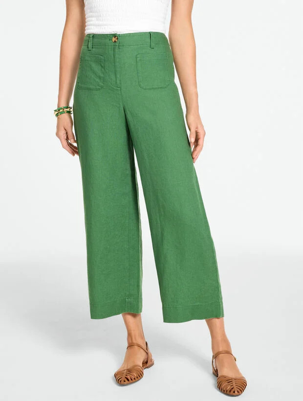 Washed Linen Wide Crop Patch Pocket Pants | Talbots