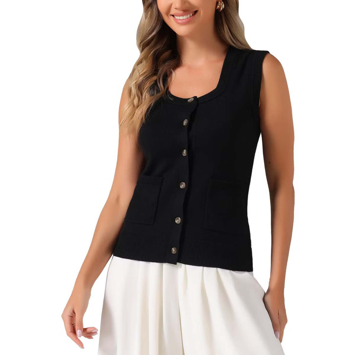 Allegra K Women's Sleeveless Button Down Casual Summer Ribbed Waistcoat Sweater Vest | Target