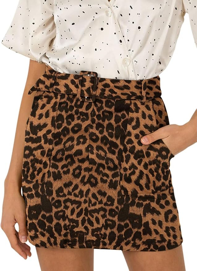 NIMIN Women's High Waist Faux Suede Skirt Stretchy Belted Bodycon Mini Skirt with Pockets | Amazon (US)