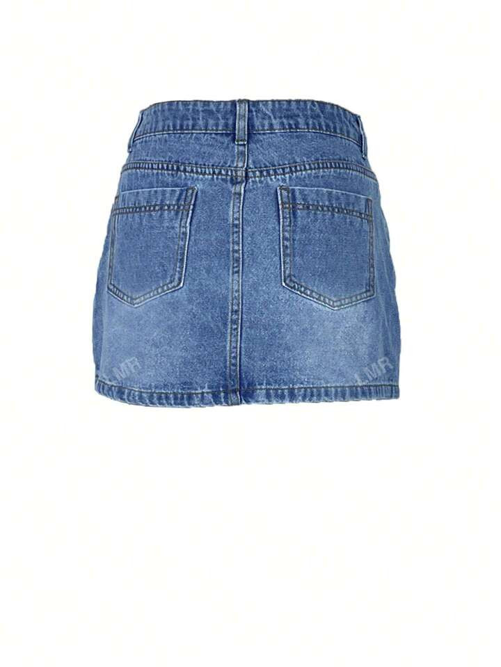 Women Low-Waist Straight-Fit Casual Denim Skirt | SHEIN