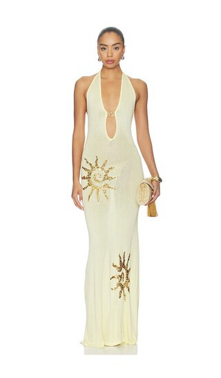 Runaway The Label Sabrina Halter Knit Maxi Dress in Lemon. Size XL | Revolve Clothing (Global)