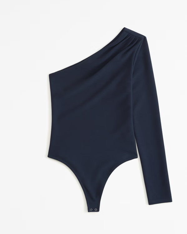 Women's Long-Sleeve Crepe Asymmetrical One-Shoulder Bodysuit | Women's Tops | Abercrombie.com | Abercrombie & Fitch (US)