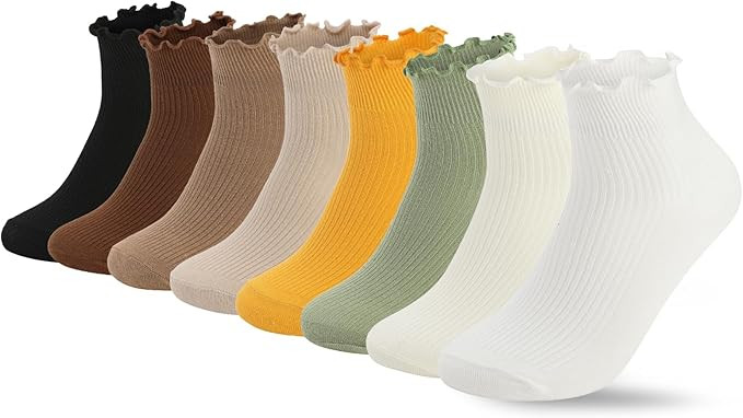 8 Pairs Frilly Socks Women,Ruffle Socks for Girl Women,Solid Color Lettuce Edge Comfort Breathabl... | Amazon (US)