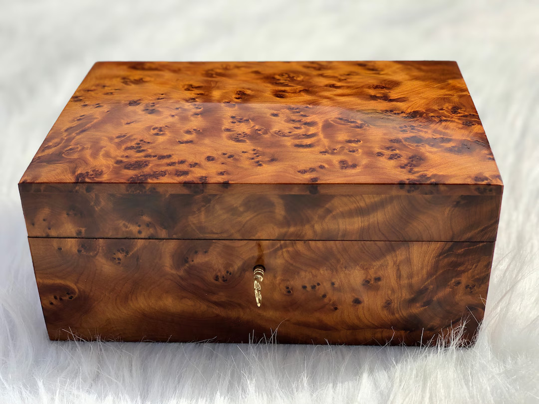 Large Thuya Wood Burl Memory Keepsake 15"x10", Lockable Handmade Luxury Burl Grain Wedding Memory... | Etsy (US)