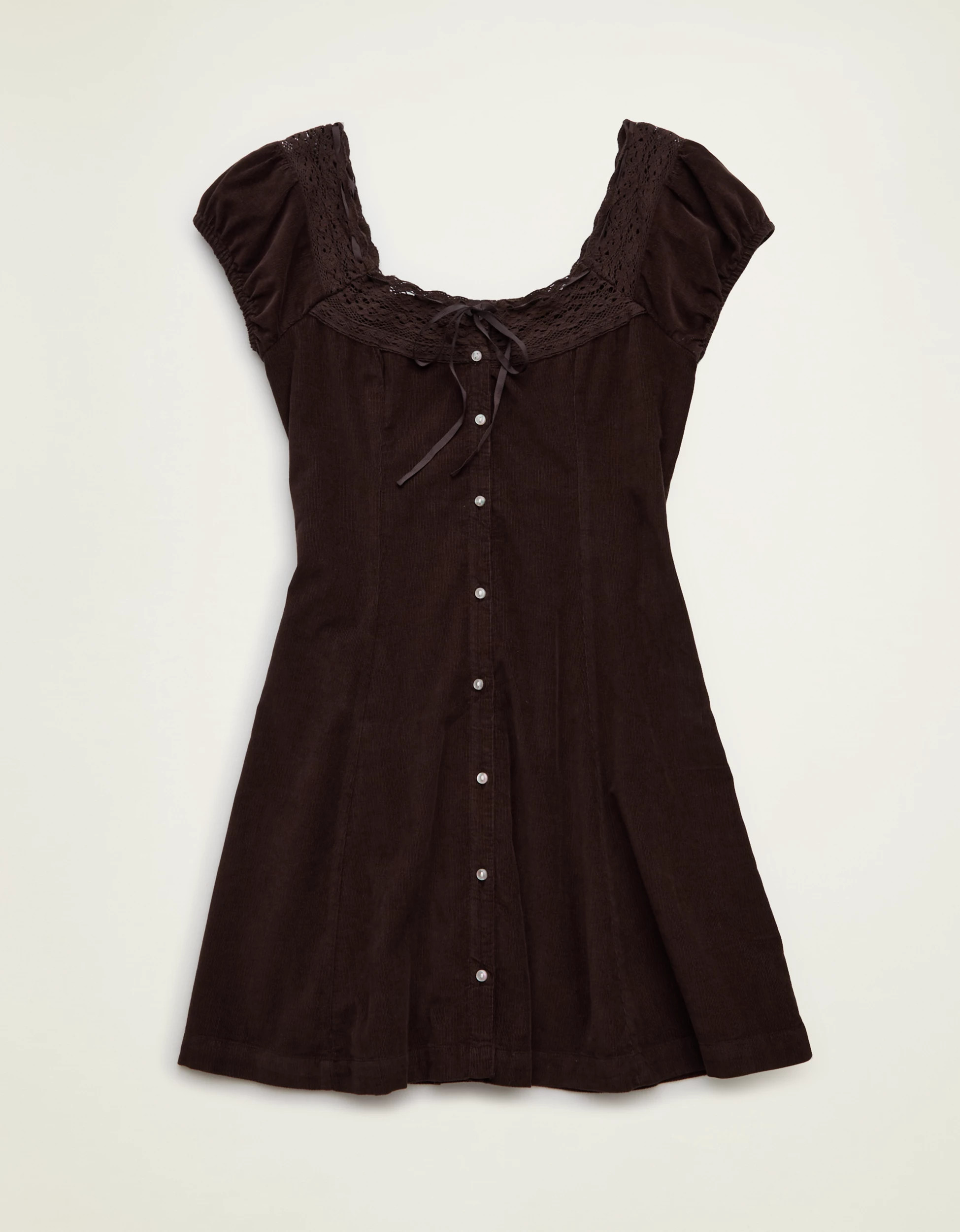 AE Corduroy Tie-Front Lace Mini Dress | American Eagle Outfitters (US & CA)