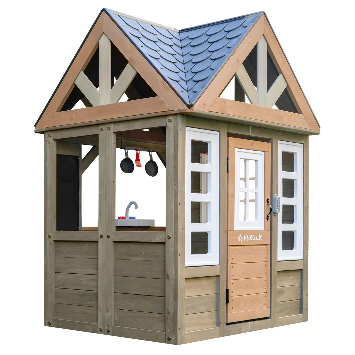 Greystone Wooden Outdoor Playhouse With Kitchen And Working Doorbell | Wayfair North America
