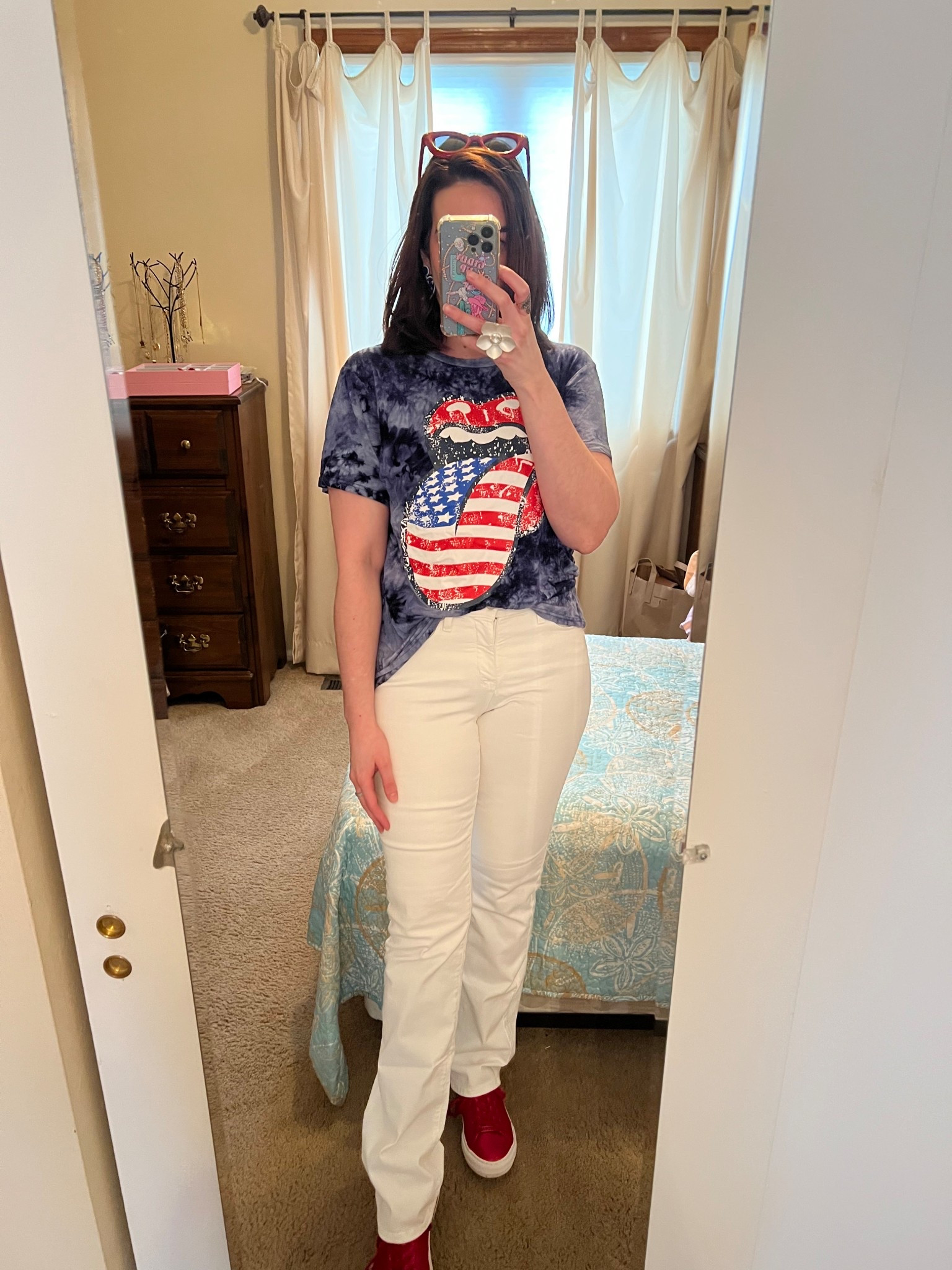 Blue tie dye tshirt (small). White boot cut jeans (4). Red sneakers (8.5). #tshirt #graphictshirt #tiedyetshirt #bluetshirt #jeans #bootcutjeans #whitejeans #sneakers #redsneakers #summeroutfits #summeroutfit
Summer Outfits

#LTKSummerEdit #LTKStyleTip #LTKFindsUnder100