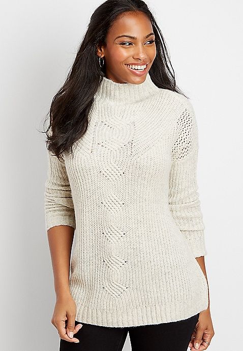 oversized cable knit mock neck pullover | Maurices