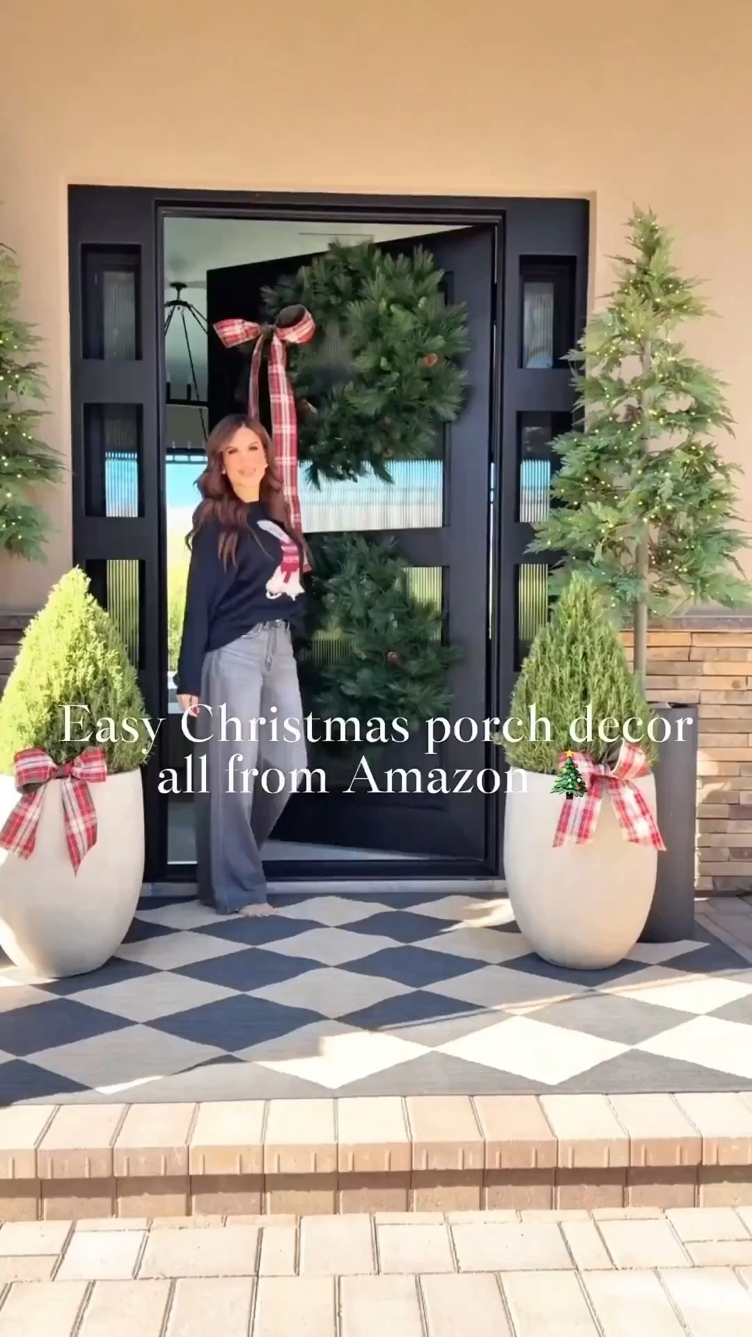 Easy Christmas porch decor, all from Amazon 🎄

2 small Christmas trees on each side of the door 🌲

Add a couple velvet bows for a cozy touch 🎀

1 or 2 Christmas wreaths (use magnetic wreath holders if doors are metal, I’ll link others too)

Go bigger on your doormat or layered rug for that grand entry feel 🥰

No fancy pots needed, but if you have them, use them 🤎

#christmasdecor #amazonchristmasdecor #outdoorchristmasdecor 


#LTKHome #LTKHoliday #LTKCyberWeek