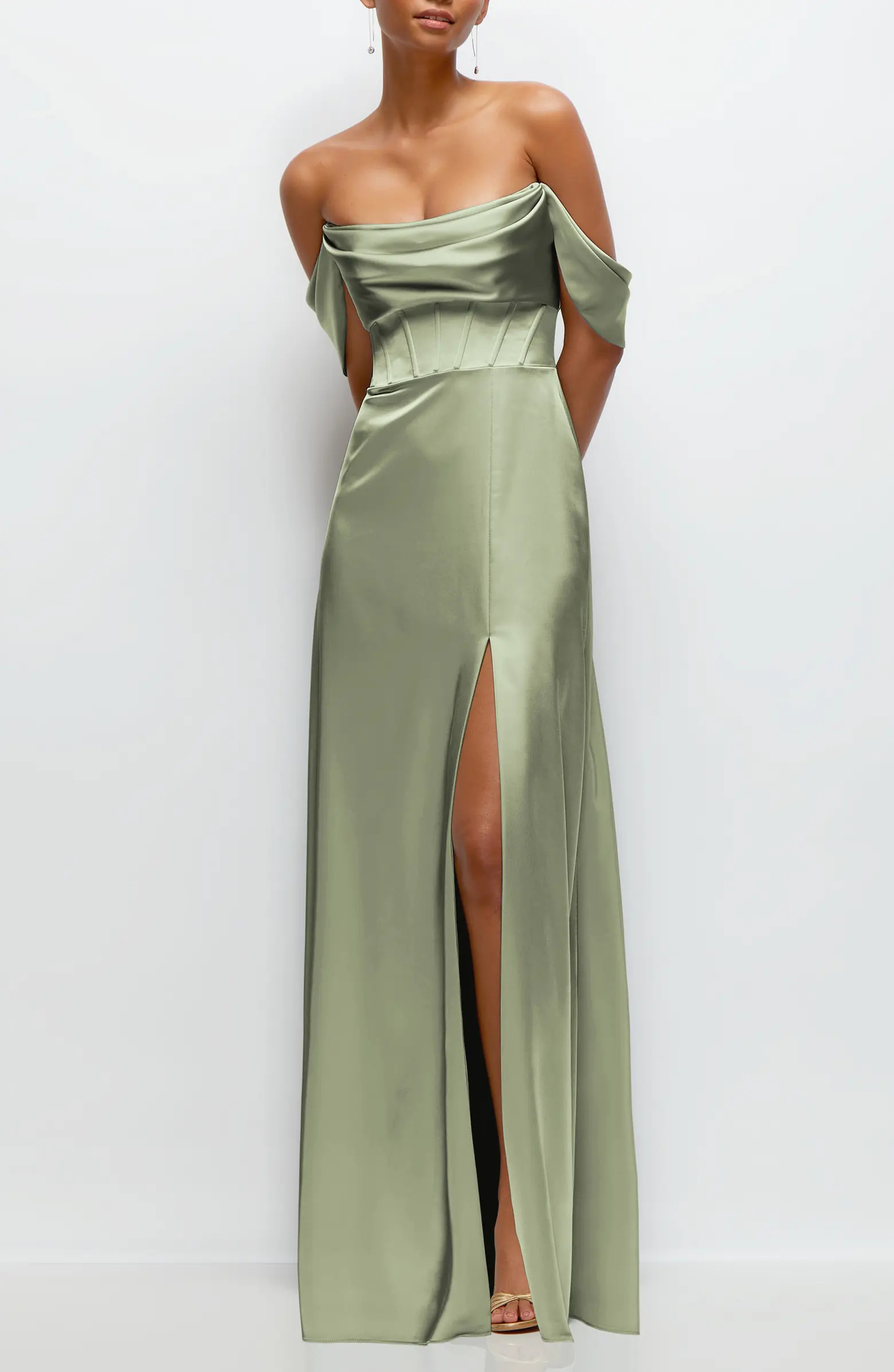Off the Shoulder Satin Charmeuse Gown with Removable Sleeves | Nordstrom