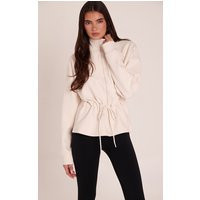 Cream Interlock Peplum Funnel Neck Zip Up Jacket | PrettyLittleThing UK
