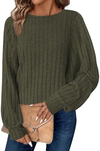 Womens Batwing Long Sleeve Shirts Lightweight Sweaters Work Tunic Tops Dressy Casual Loose Fit Fa... | Amazon (US)