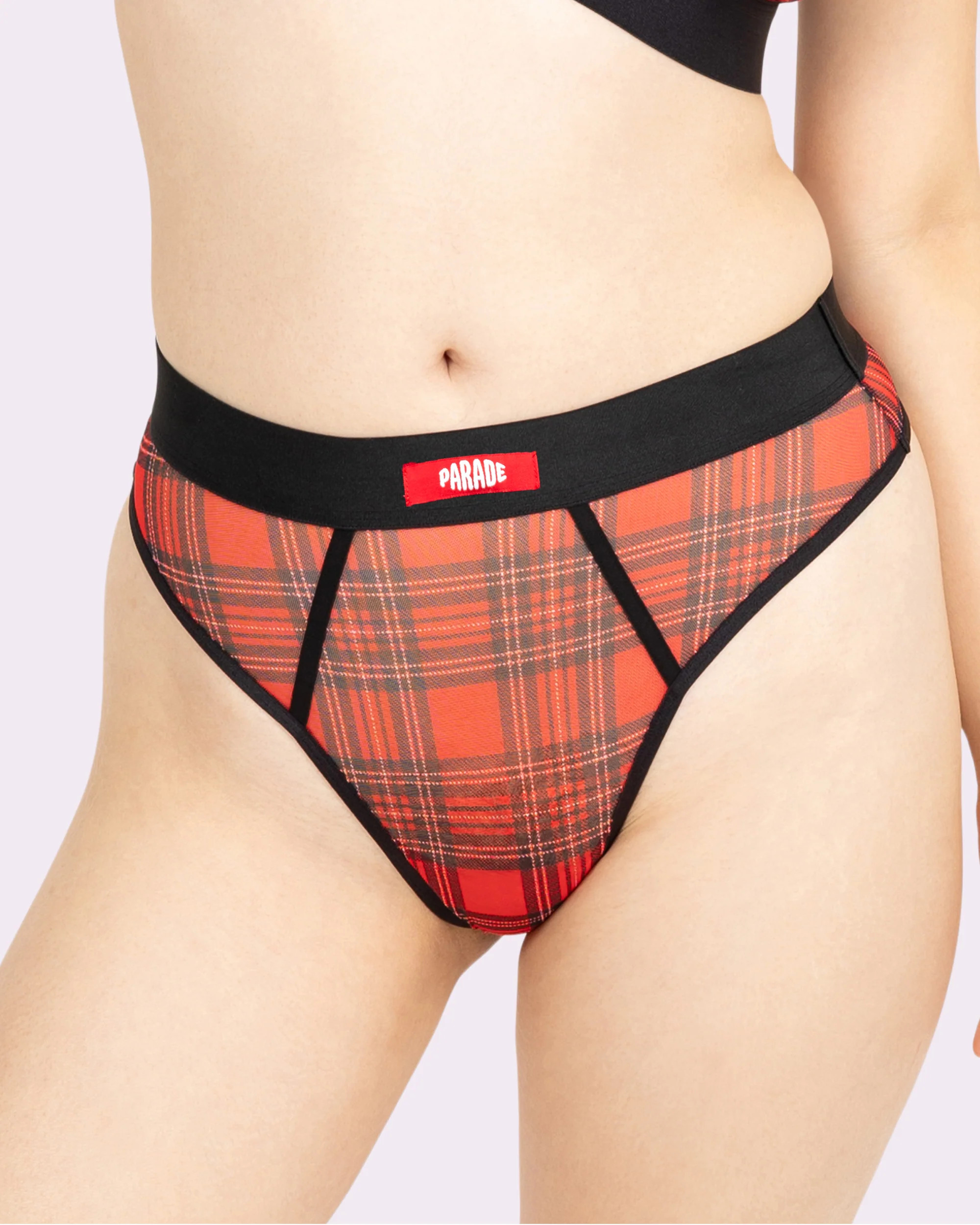 Silky Mesh Sheer High Cut Thong | Silky Mesh (Tartan Plaid) | Parade