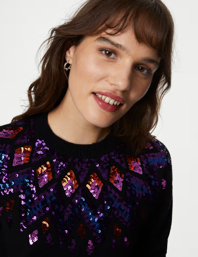 Sequin Fair Isle Crew Neck Jumper | Marks & Spencer (UK)
