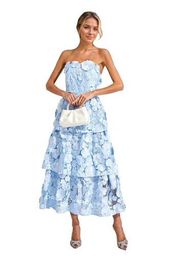 3D Floral Appliques Prom Dress Strapless Tiered Homecoming Party Gowns A-Line Tulle Wedding Guest... | Amazon (US)