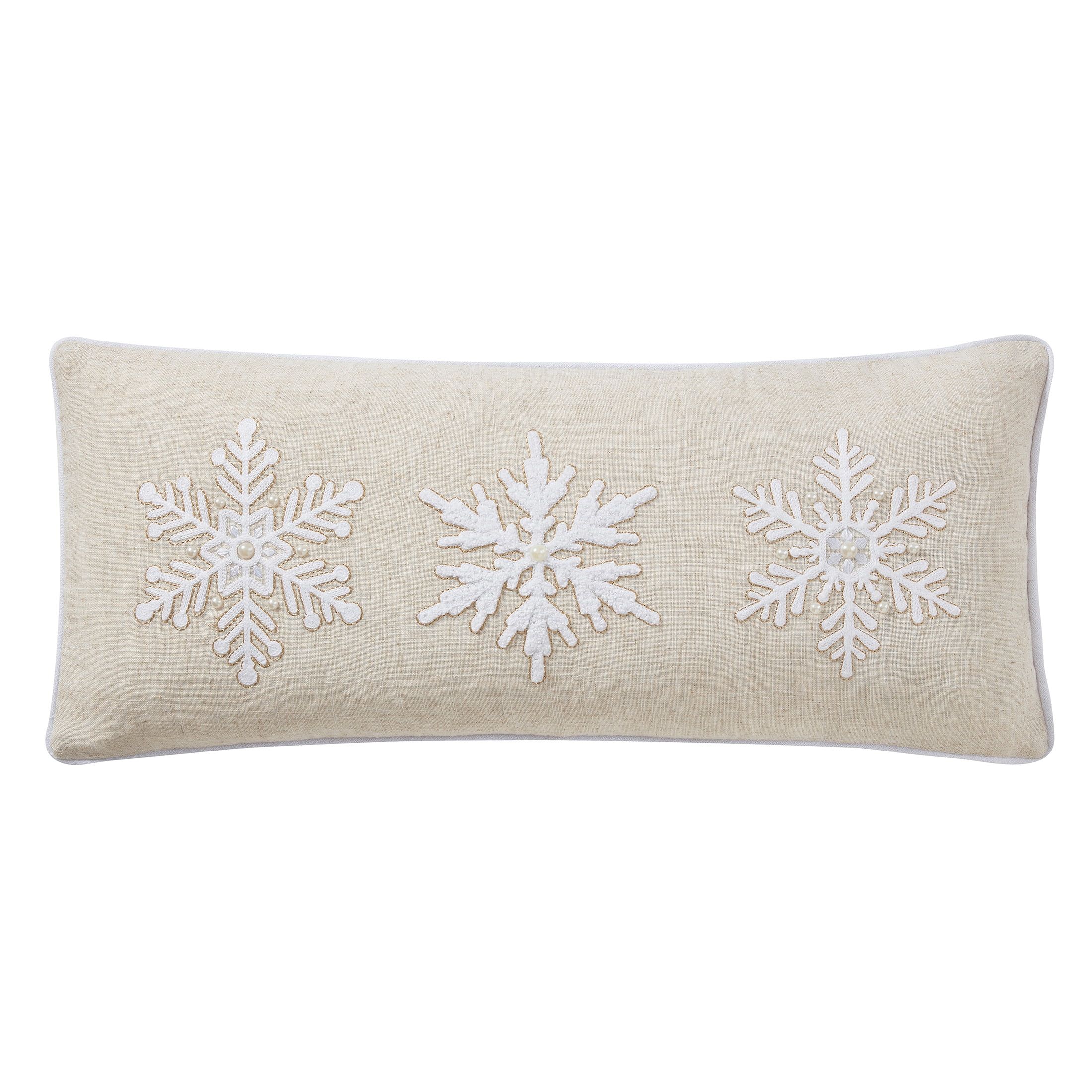 My Texas House Kris 12" x 28" Ivory Snowflake Cotton Decorative Pillow Cover | Walmart (US)