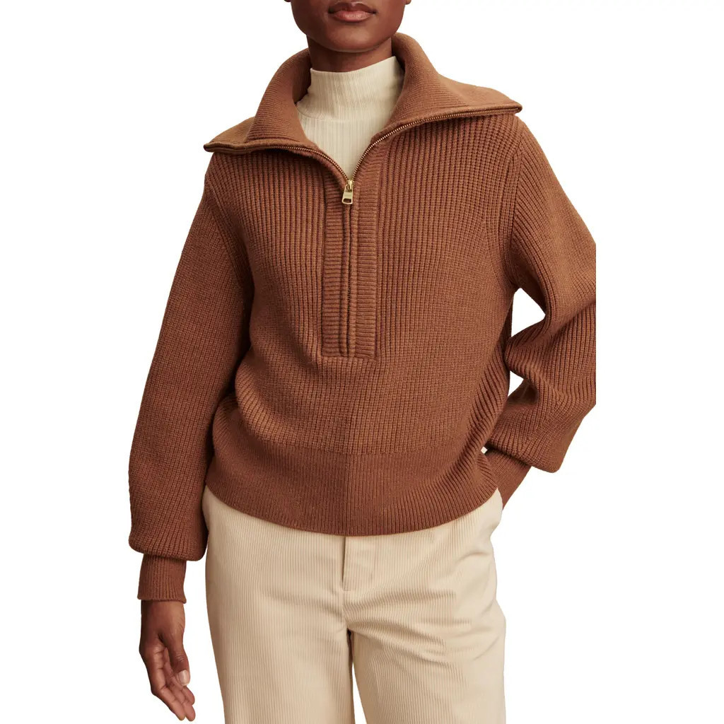 Varley Maura Rib Half Zip Sweater in Caramel Pecan at Nordstrom, Size X-Small | Nordstrom