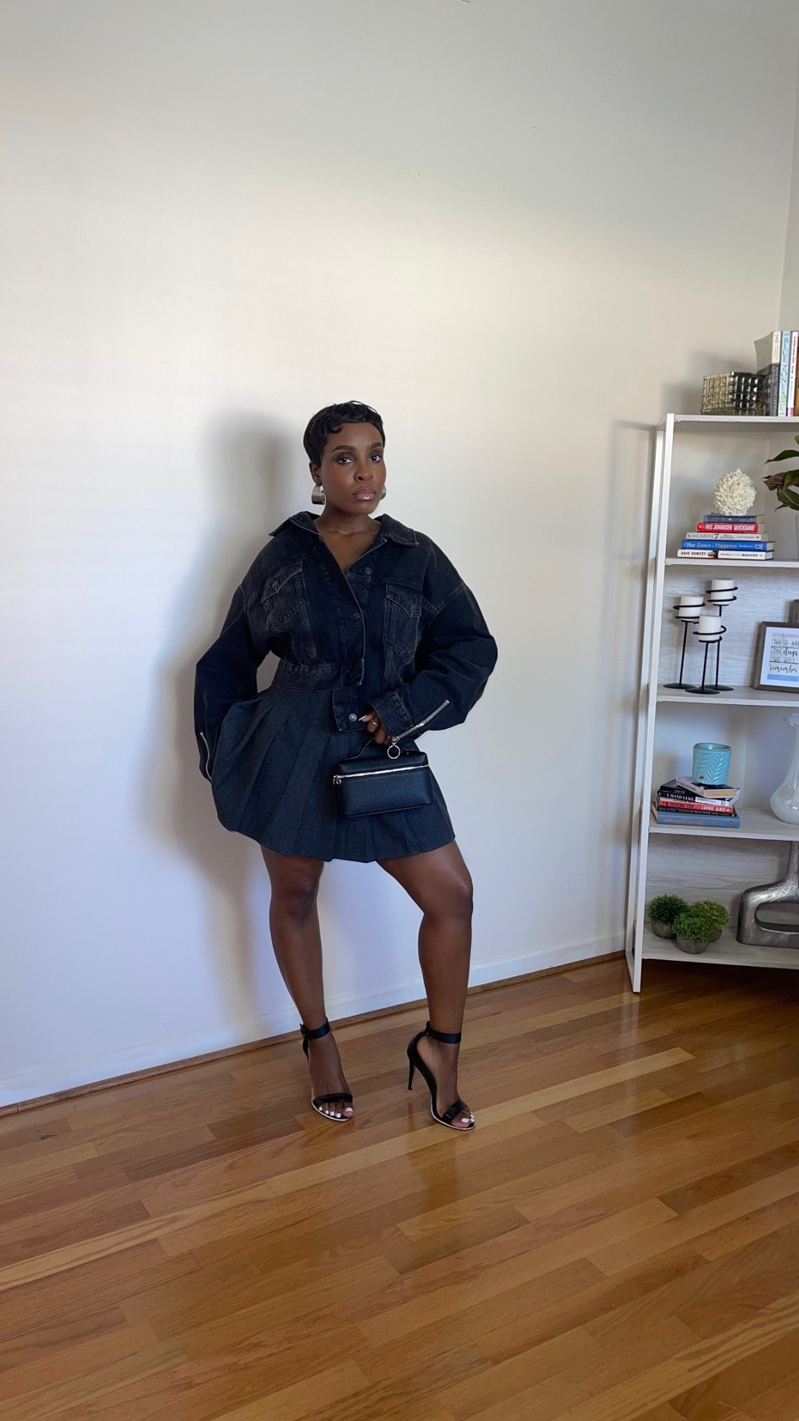 Black denim jacket, wool pleated mini skirt, fall fashion, pixie haircut, seven for all mankind , curvy fashion 

#LTKStyleTip #LTKSeasonal