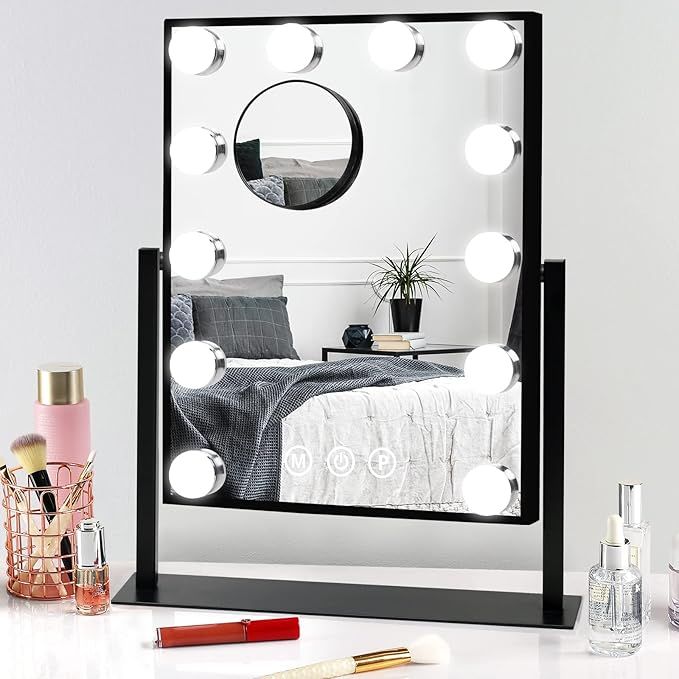 Fabuday Lighted Makeup Vanity Mirror with Lights - Hollywood Desk LED Mirror with 12 Dimmable Bul... | Amazon (US)