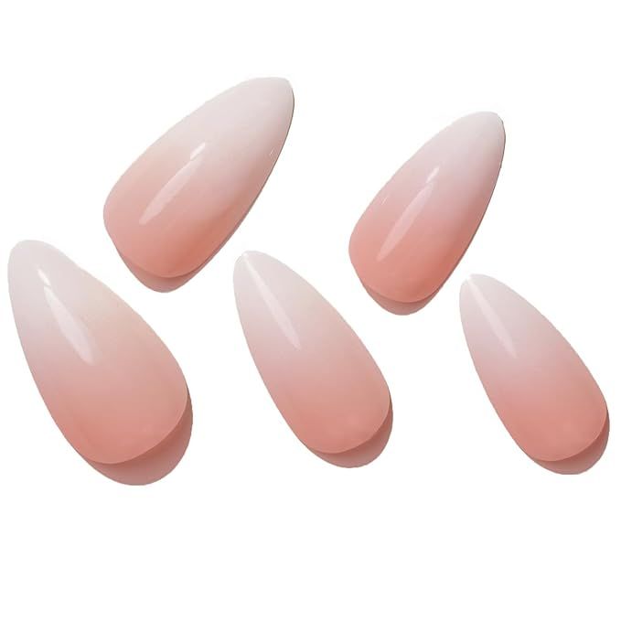 GLAMERMAID Ombre Pink Press on Nails Medium Almond, Natural White Crush Nails, Stiletto Fake Nail... | Amazon (US)