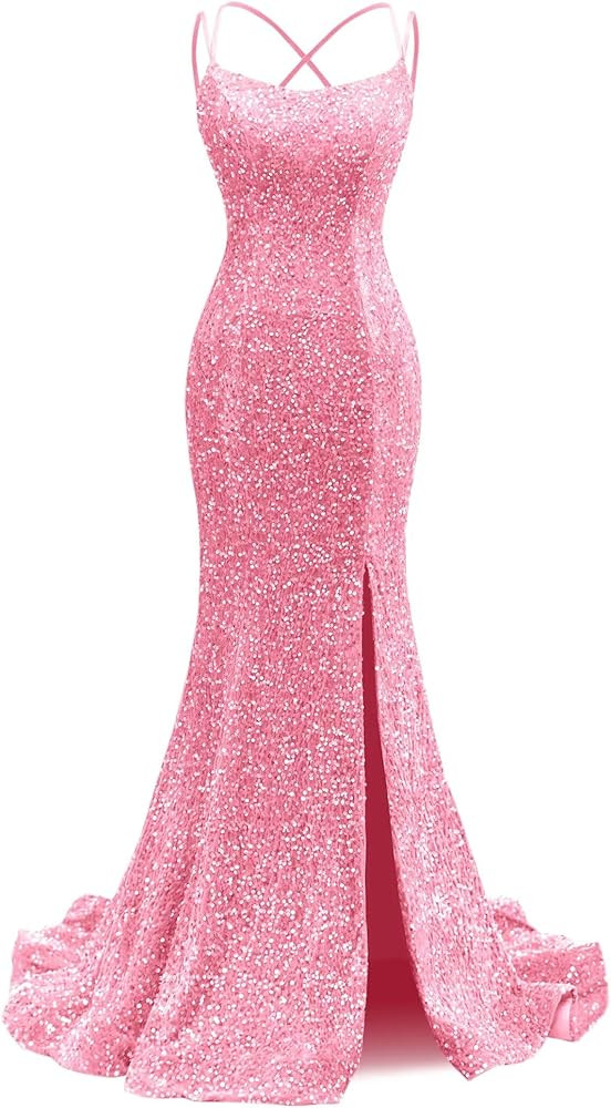 Mermaid Sequin Prom Dresses for Women 2026 Sparkly Spaghetti Straps Long Formal Evening Party Max... | Amazon (US)