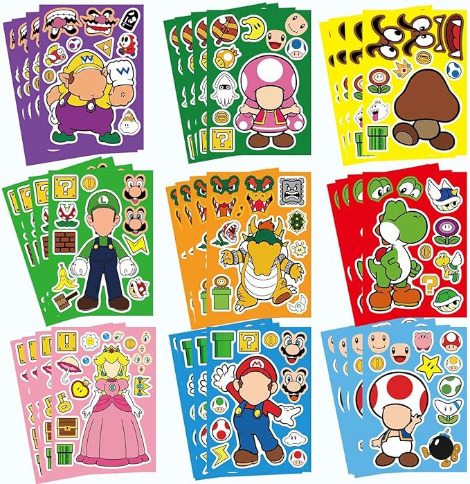 36 Sheets Mario Make a Face Stickers, Cartoon Book Crafts, DIY Party Supplies Favors Your Own Mix... | Amazon (US)