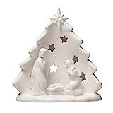 Creative Co-Op L x 4" W x 5-3/4"H Stoneware Holy Family w/Tree & Cut-Outs, White Figures and Figu... | Amazon (US)
