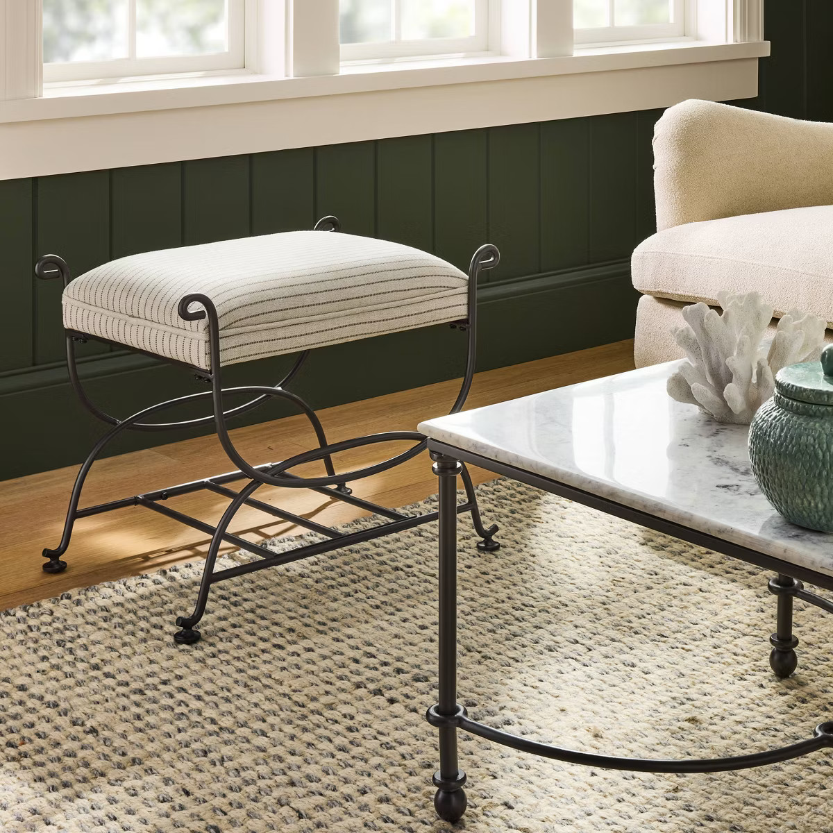 Metal Ottoman Performance Stripe Fabric - Threshold™ designed with Studio McGee | Target