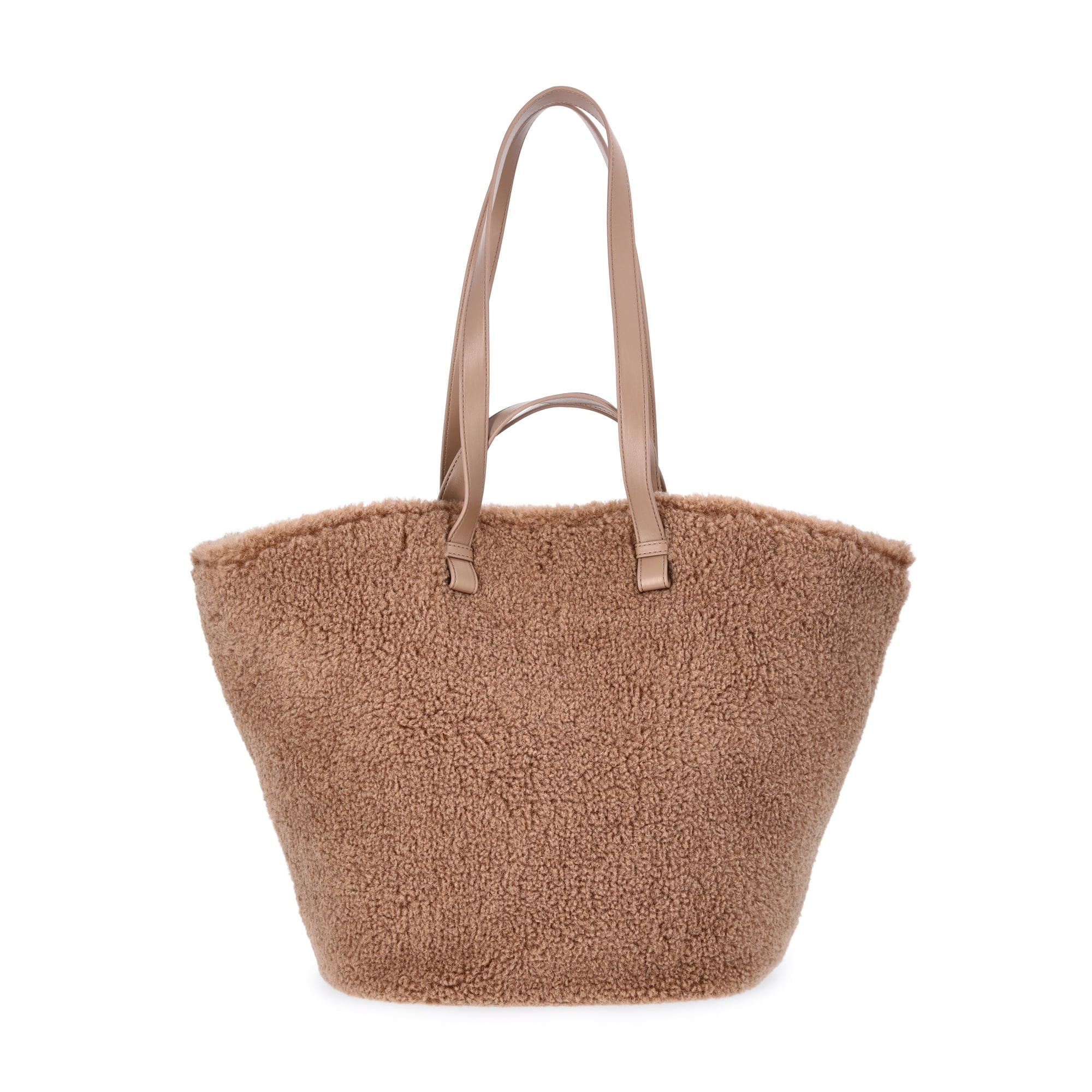 Time and Tru Women's Faux Shearling Tulip Tote Handbag, Tan | Walmart (US)