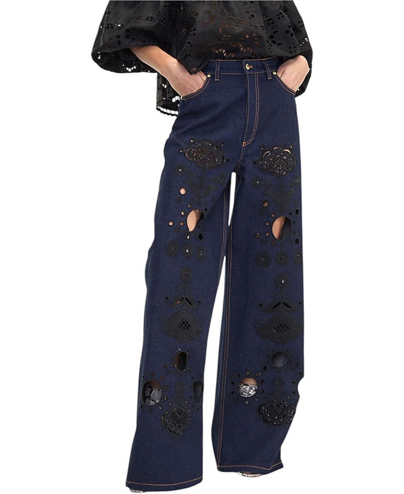 Cynthia Rowley Embroidered Wide Leg Jeans in Dark Wash | Bloomingdale's (US)