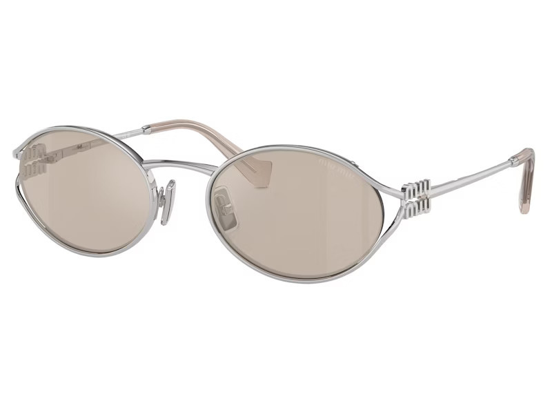 Women's Miu Miu Logo Sunglasses in Silver/Brown (0Mu 52Ys 1Bc10F54) | StockX