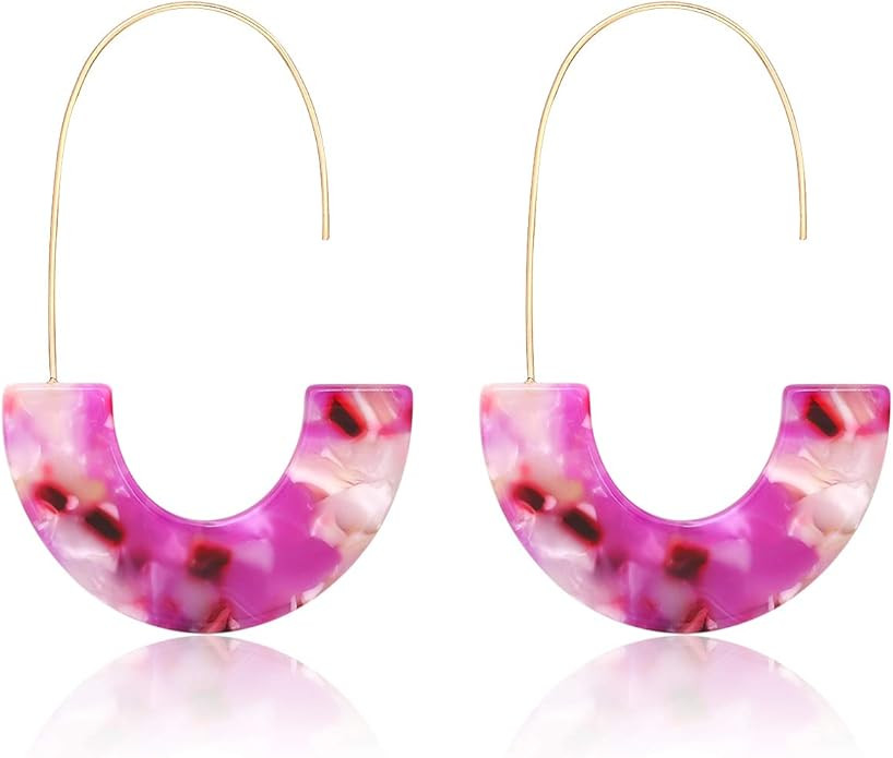 Acrylic Earrings Statement Tortoise Hoop Earrings Resin Wire Drop Dangle Earrings Fashion Jewelry... | Amazon (US)