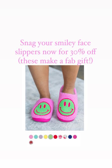 Smiley face slippers 30% off and these make the cutest gift for any girl 
Pink Lily 

#LTKkids #LTKSale #LTKGiftGuide