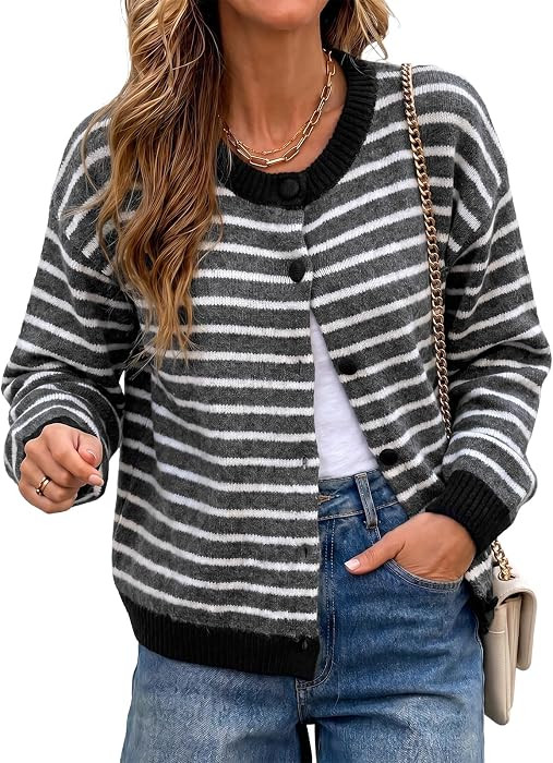 Cicy Bell Women Striped Button Down Cardigan Sweater Color Block Knitwear | Amazon (US)