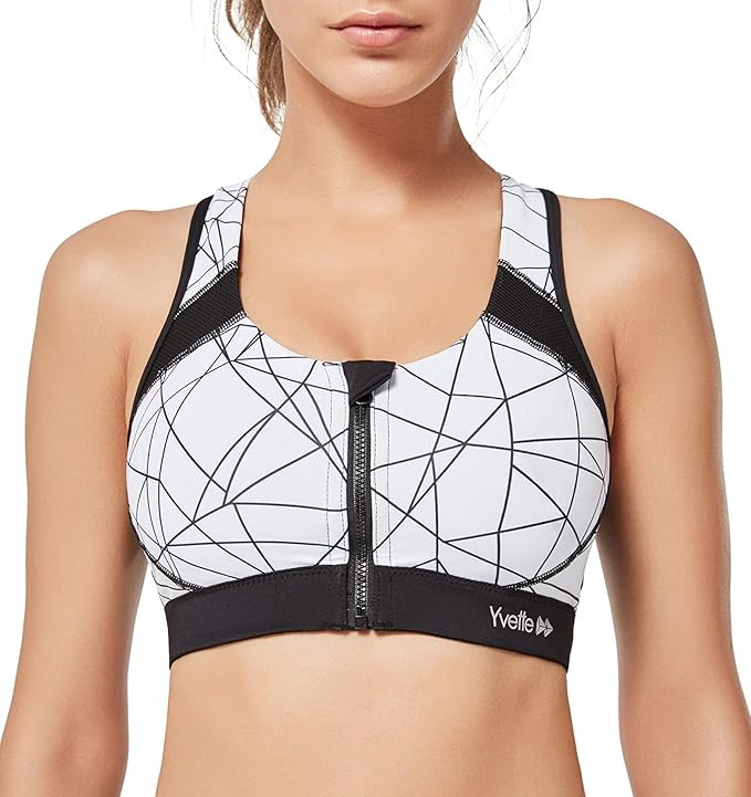 Yvette Women Racerback Sports Bras for High Impact Workout Fitness Front Zip Closure Wirless, Plu... | Amazon (US)