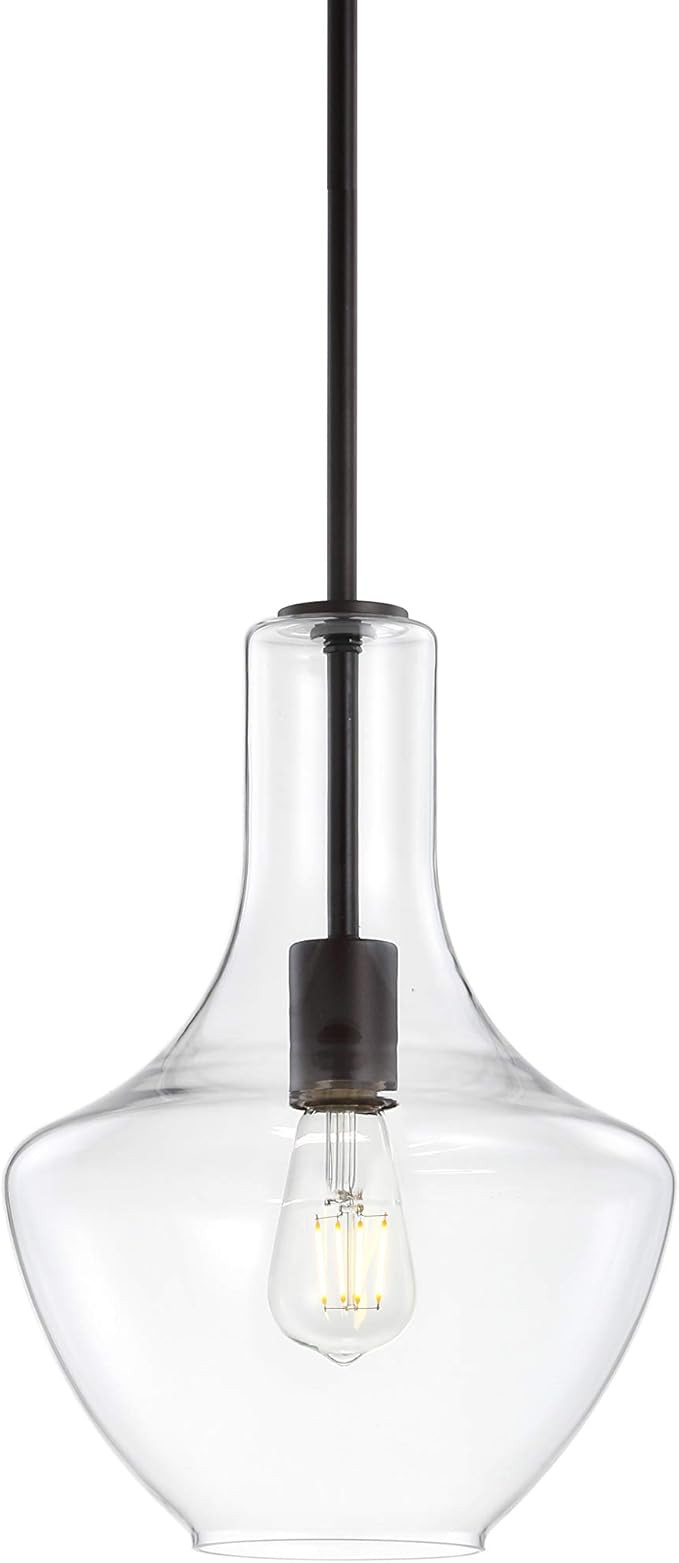 JONATHAN Y 10.5" Oil Rubbed Bronze/Clear Mid-Century Modern 1-Light LED Pendant Light Fixture, Ad... | Amazon (US)