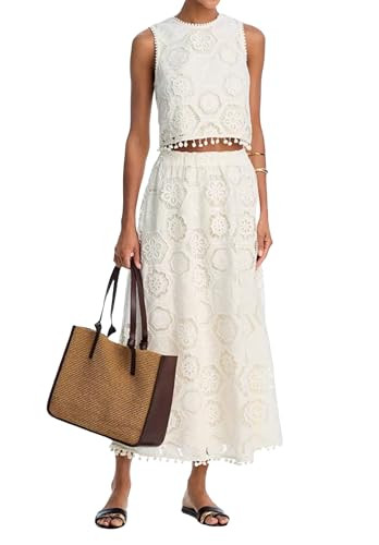Women's Embroidered Sleeveless Lace Two Piece Sets Loose Casual Top Maxi Skirt Set Stylish Vacati... | Amazon (US)