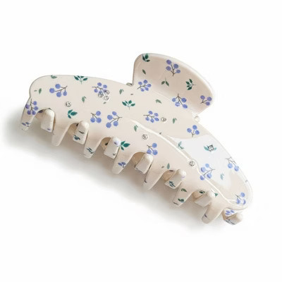 Alilang 2pcs Floral Print Hair Claw Clip with Rhinestone Accents and Glossy Finish- Blue | Target