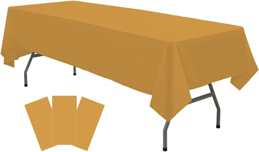 Plastic Gold Tablecloths 3 Pack Disposable Table Covers 54 x 108 Inch Golden Table Cloths for Fal... | Amazon (US)