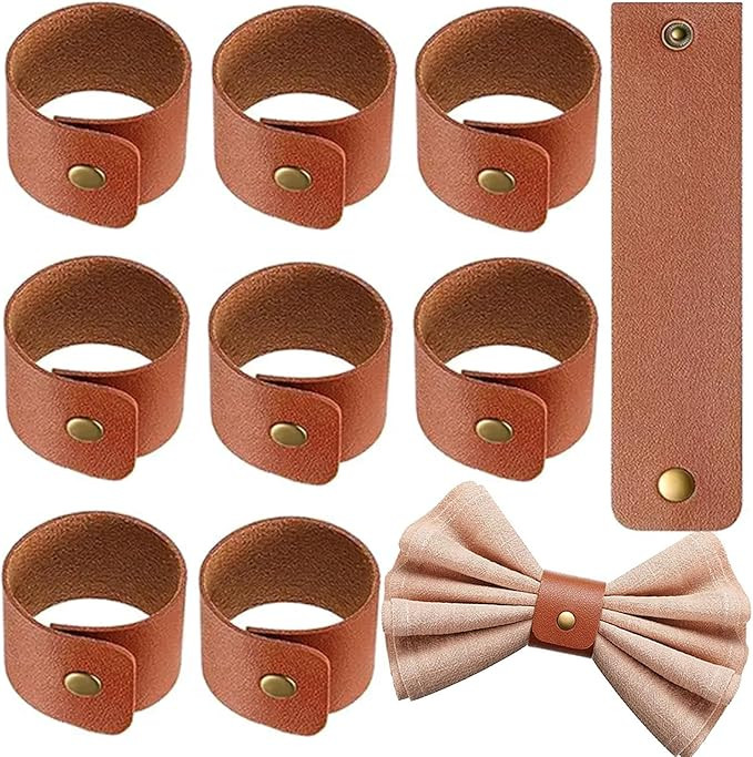 8 Pcs Leather Napkin Rings Holder Handmade PU Faux Leather Napkin Ring Farmhouse Style Wedding Ba... | Amazon (US)