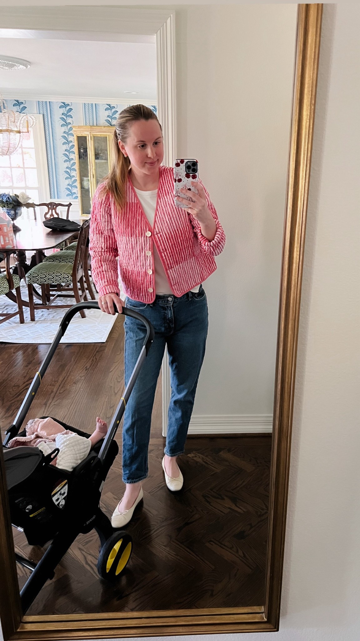 stripe linen jacket + mom jeans and ballet flats 

#LTKBaby #LTKShoeCrush #LTKStyleTip